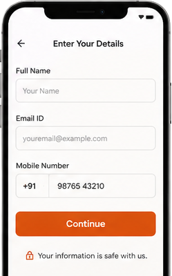 Add your name, email ID, and mobile number to start.